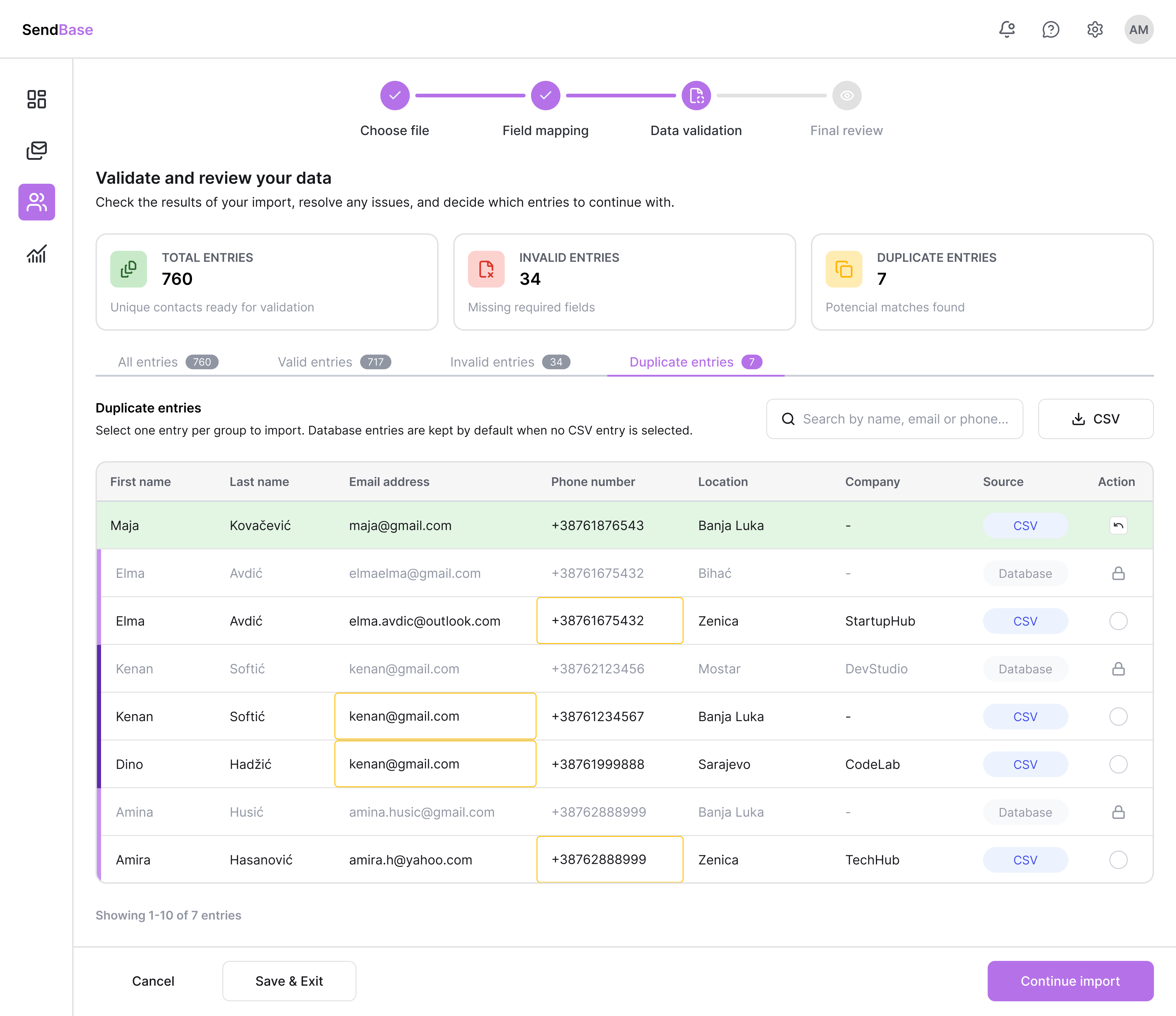 Duplicate entries undo